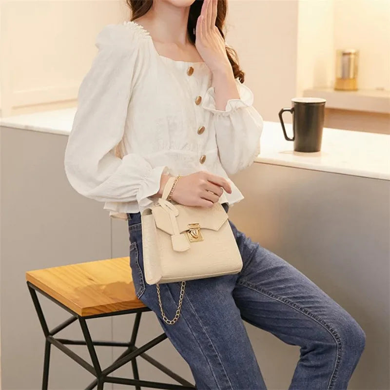 Chic Crocodile Small Tote Bag Ladies Handbag Vintage Square Bag Stylish Chain Shoulder Crossbody Bags Daily Use Phone Coin Purse
