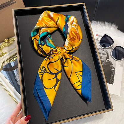 2025 Korean Satin Silk Scarf 70cm Square Women Fashion Shawl Wrap Neckerchief New Elegant