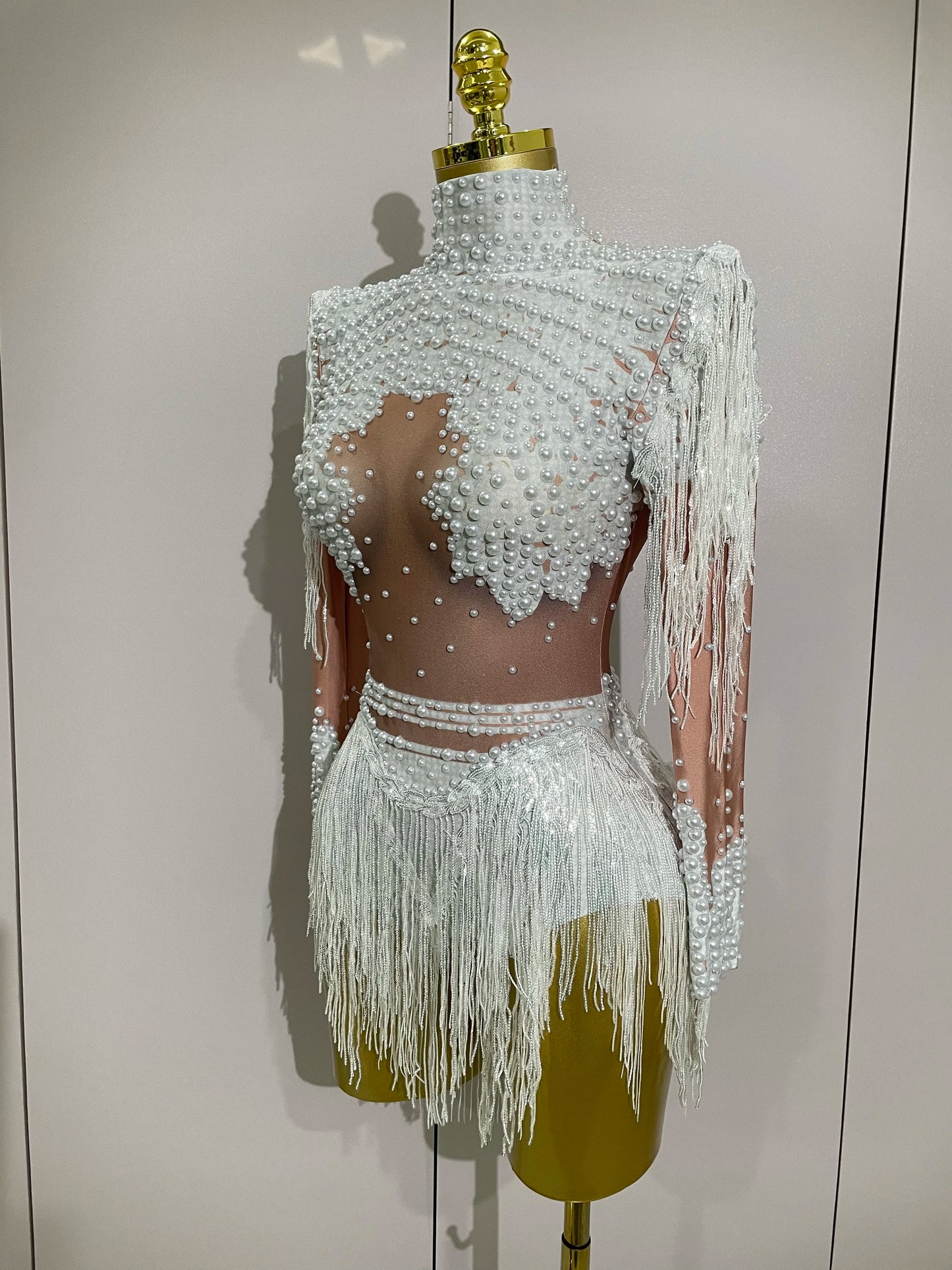 Women Sparkly Rhinestone Sequin Tassel Stretch Bodysuits 2025 New Arrival Birthday Party Nightclub Dj Stage Performance Costume