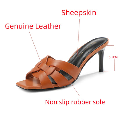 Summer Elegant Women High Heels Leather Fish Mouth Slippers Woman Fashion Shoes Luxury Party Shoes Plus Size Shoes for Women