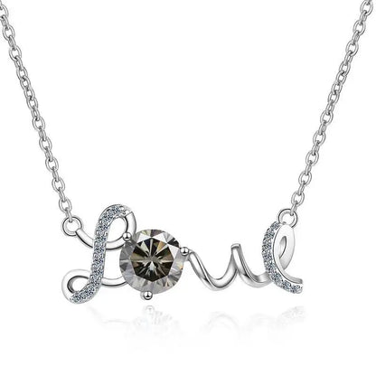 1CT 925Silver Cursive Love Letter Single Stone Pendant Necklace Round Cut D VVS1 Multi Color Moissanite Love Gift Fine Jewelry