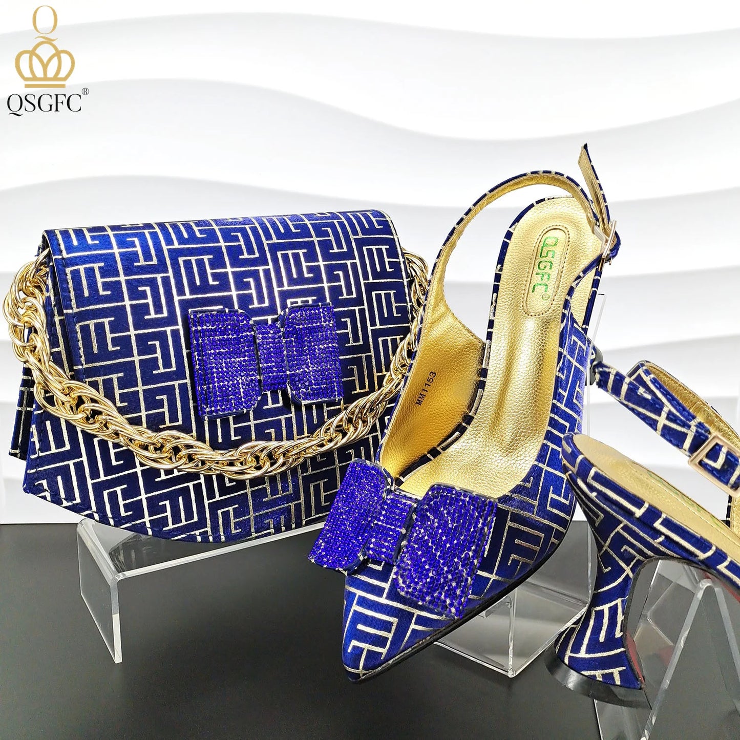 QSGFC Italian Design Shoes and Bag Set Office Ladies Style Diamond Decoration Classic Women High Heel Shoes and Bag