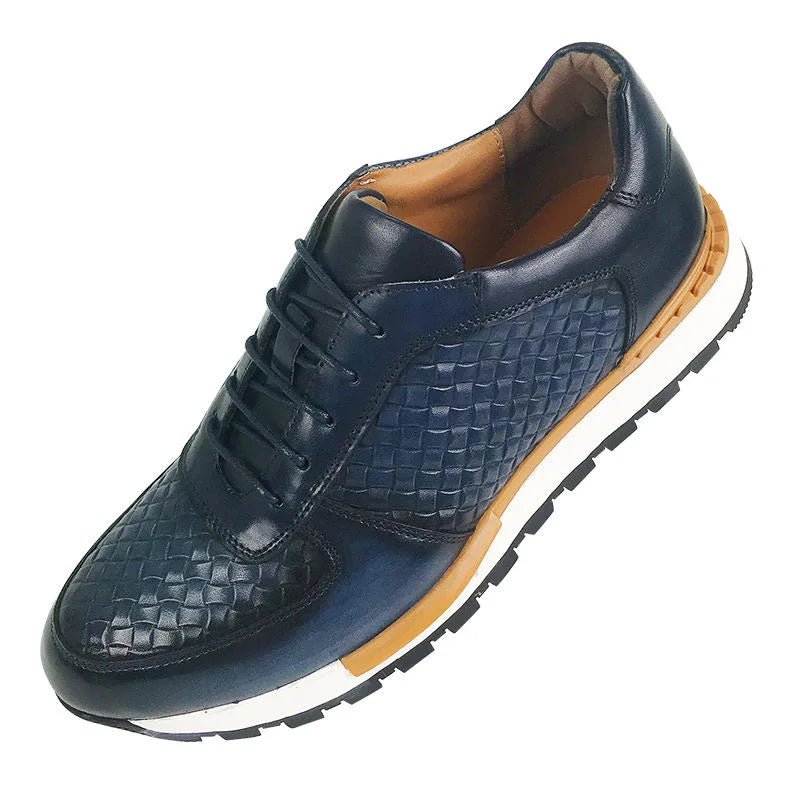 Genuine Leather Man Luxury Sneakers Plaid Weave Pattern Lace-up Men Casual White Oxford Shoes Deals Spring Autumn 2025