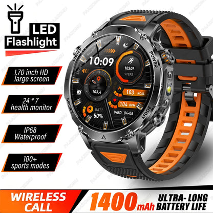 Brand+1400mAh Big Battery Smartwatch Men 1.7" AMOLED 200-Day Standby Swim Diving Waterproof GPS Military Tactical SOS 100 Sports