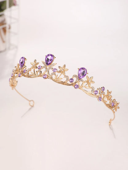 Golden Rose Gold Red Diamond Crown for Bridesmaid Headpiece Light Luxury Style Red Crystal Hairband. Wedding Dress, Formal Wear