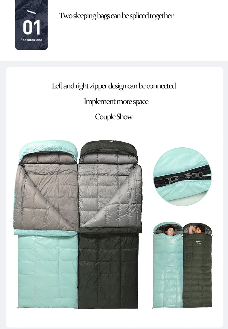 Envelope-style Down Sleeping Bag Ultra-light Goose Down Waterproof Plus Size Winter Warm Travel Hiking Camping Sleeping Bag