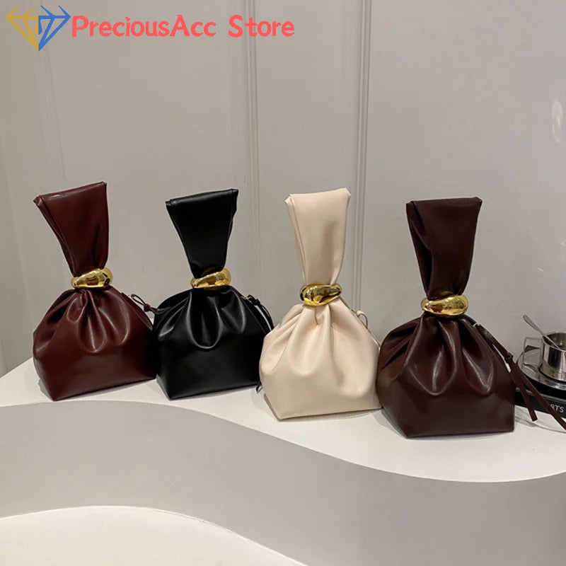 Mini PU Leahter Underarm Pleated Cloud Bag For Women 2025 Fashion Designer Female Retro Bucket Shoulder Bag Handbags And Purses