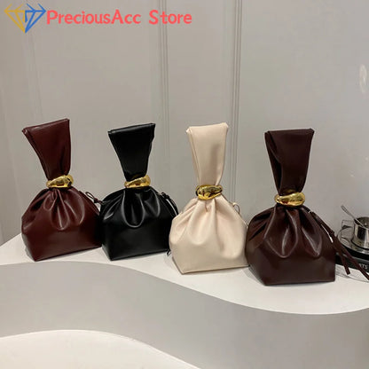 Mini PU Leahter Underarm Pleated Cloud Bag For Women 2025 Fashion Designer Female Retro Bucket Shoulder Bag Handbags And Purses