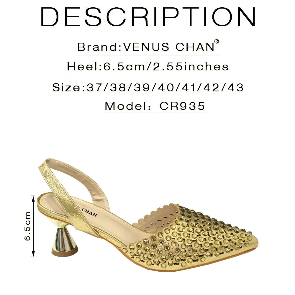 Multicolor Rhinestone Heels & Bag Set | Crystal Pointed Slingback Pumps, Women Wedding Bridal Evening Party Matching Shoes Handb
