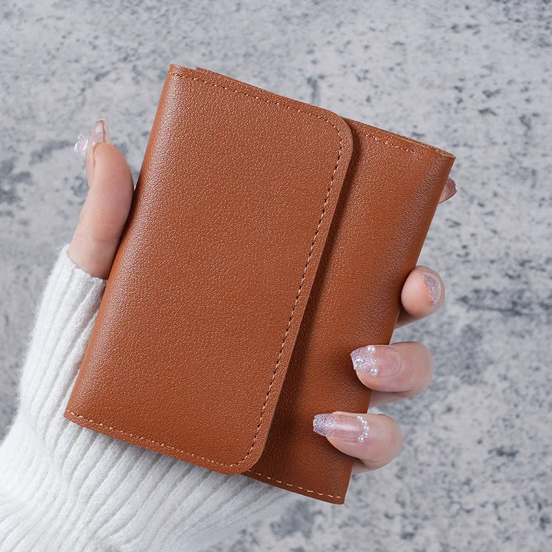 Trendy Short Women's Wallet Ultra Thin Triple Fold Smooth Surface Multi-Functional Card Bag Student Ticket Clip