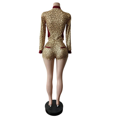 Leopard Print Night Club Shorts Outfit Set Sexy Women Skinny Two Pieces Sports Matching Set Casual Tracksuit Set