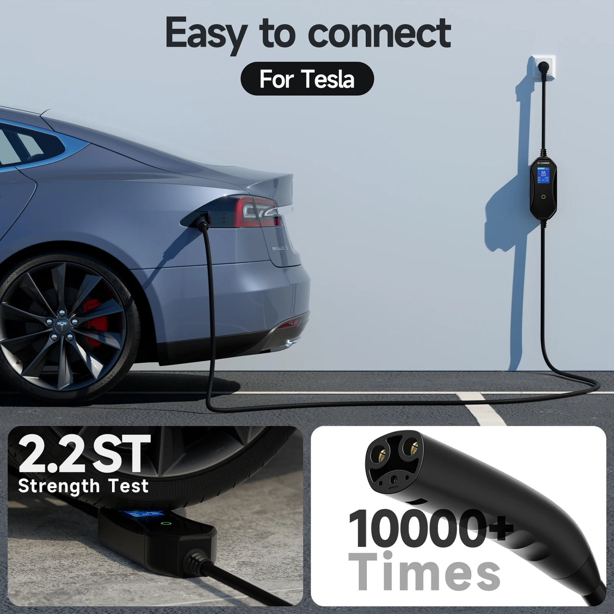 3.6kW Portable TS‑NACS EV Charger for Tesla 2.8" LCD Display Delay & Schedule Timing Electric Vehicle Charging Plug Station