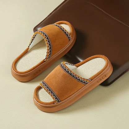 Hemp Casual Women's Slippers Home Spring Summer Luxury Designer Woman Shoes Flat Fashion Indoor Footwear Elegant Platform Slides