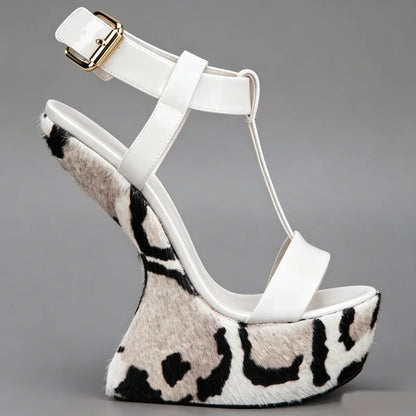 Strange Style Mixed Colors Fretwork Heel Sandals Pointed Toe Leather Size35-48Customized New Arrivals Fashion Women Modern Shoes