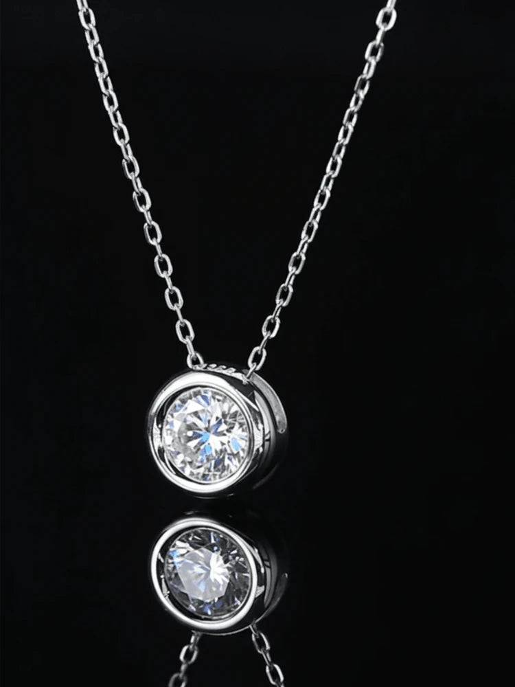 1ct Moissanite Necklace for Woman 925 Sterling Sliver Round Diamond Pendant Engagement Wedding Party Fine Jewely New
