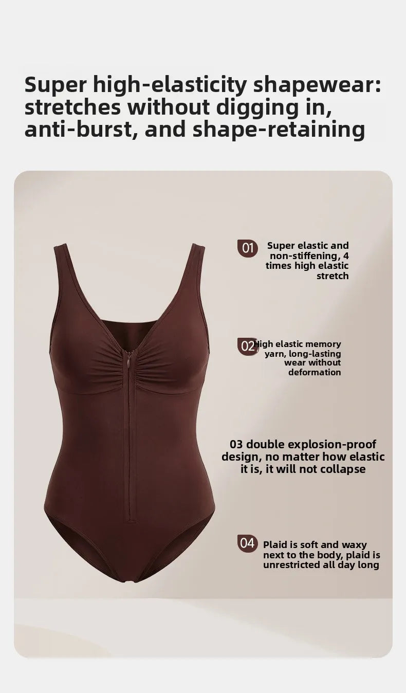 Seamless Bodysuit with Strong Compression Molding Abdominal Compression Underwear Straps Zipper One-Piece Shapewear Yoga Sets