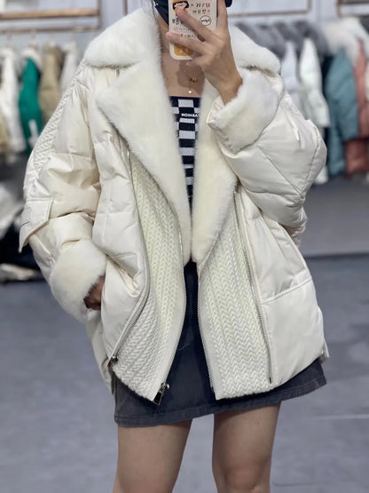 OFTBUY 2023 Real Fur Coat Winter Jacket Women Natural Mink Fur Thick Warm Goose Down Coat Loose Outerwear Streetwear New Fashion