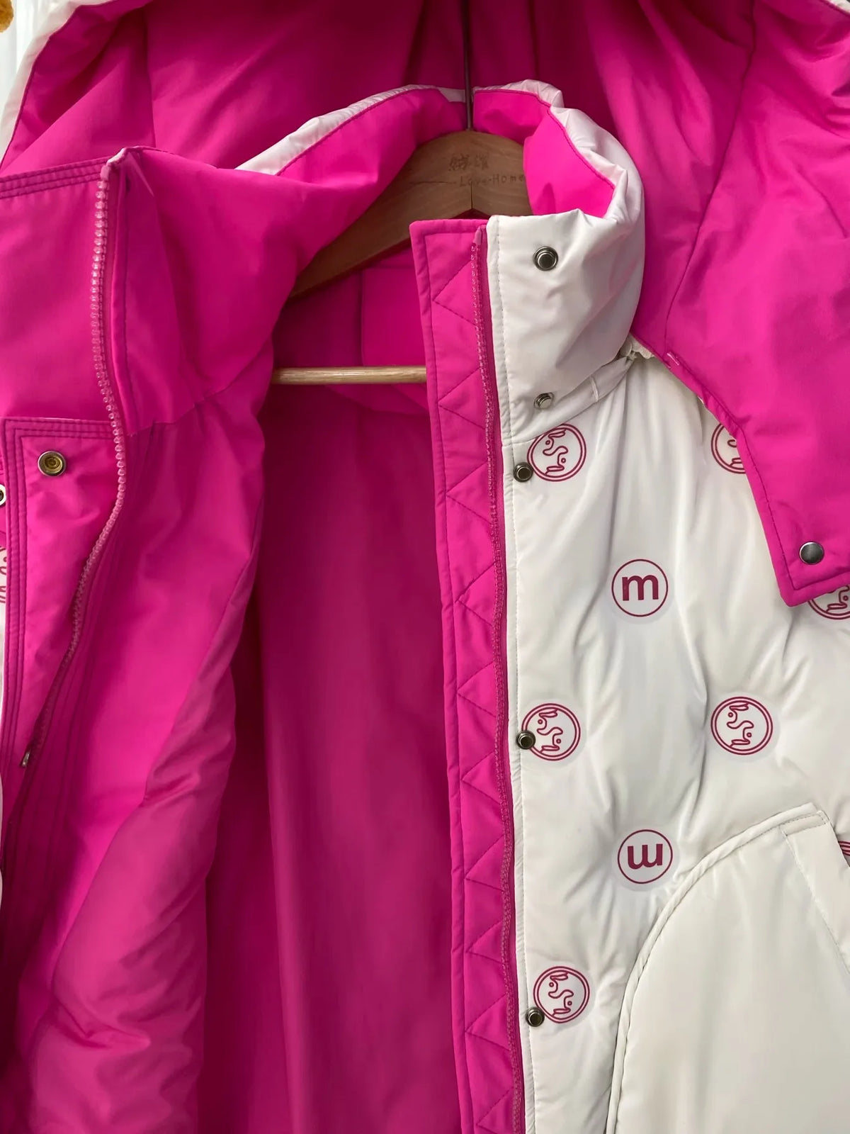 Bright Printed Down Jacket Fashion Hooded Color Block Short Jackets Winter Wash Free Loose Thick 90 White Duck Puffer Coat Women