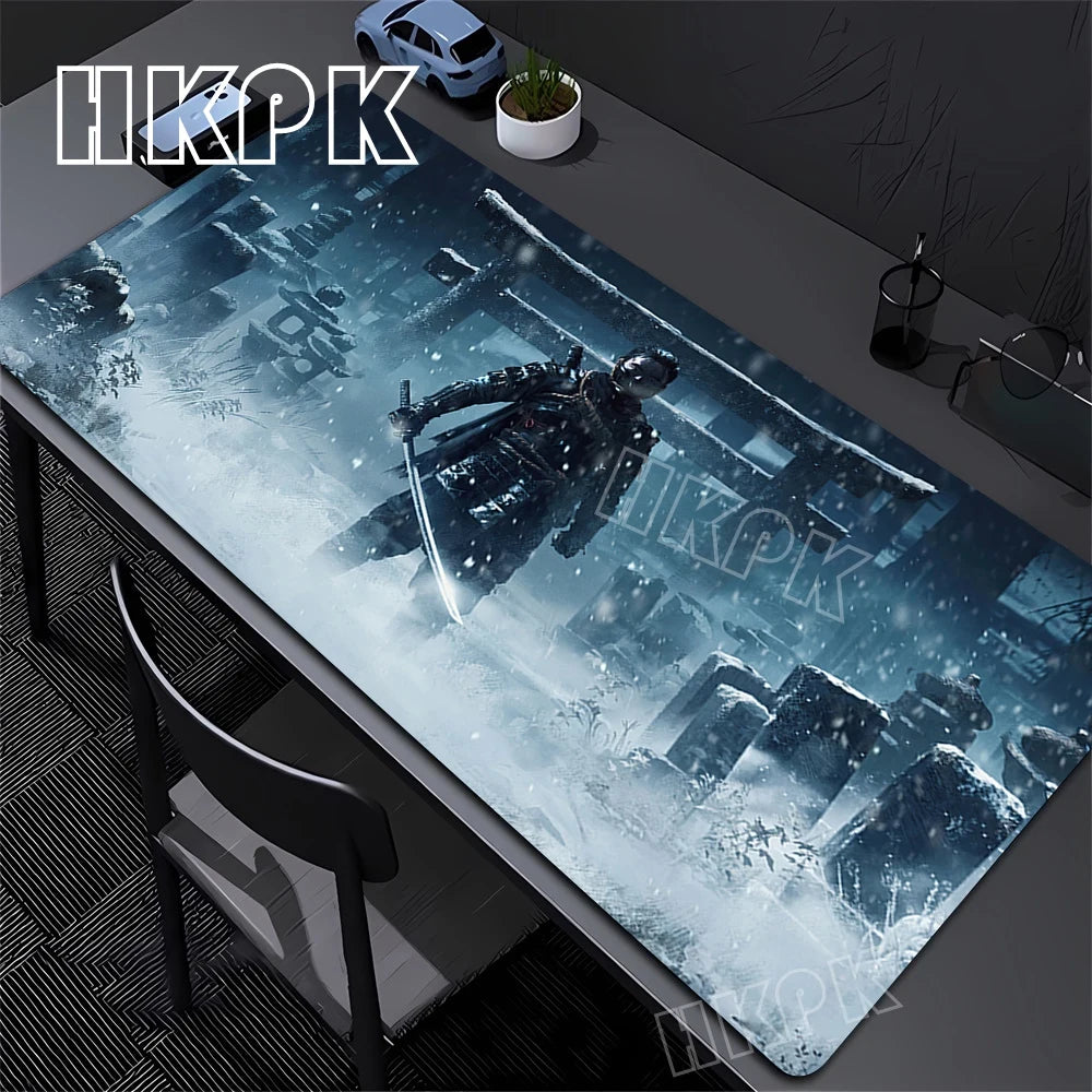Large Computer Gamer Table Mat Ghost of Tsushima Samurai  Mouse Pad Laptop Desk Mats PC Mousepad Non-slip Rubber keyboard Pads