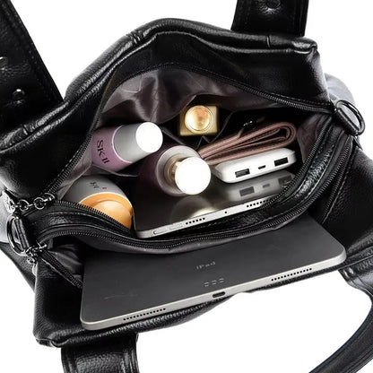 Genuine Soft Pu Leather Handbags for Women Vintage Shoulder Tote Bag Luxury Designer Ladies Large Capacity Purse Bags Sac A Main