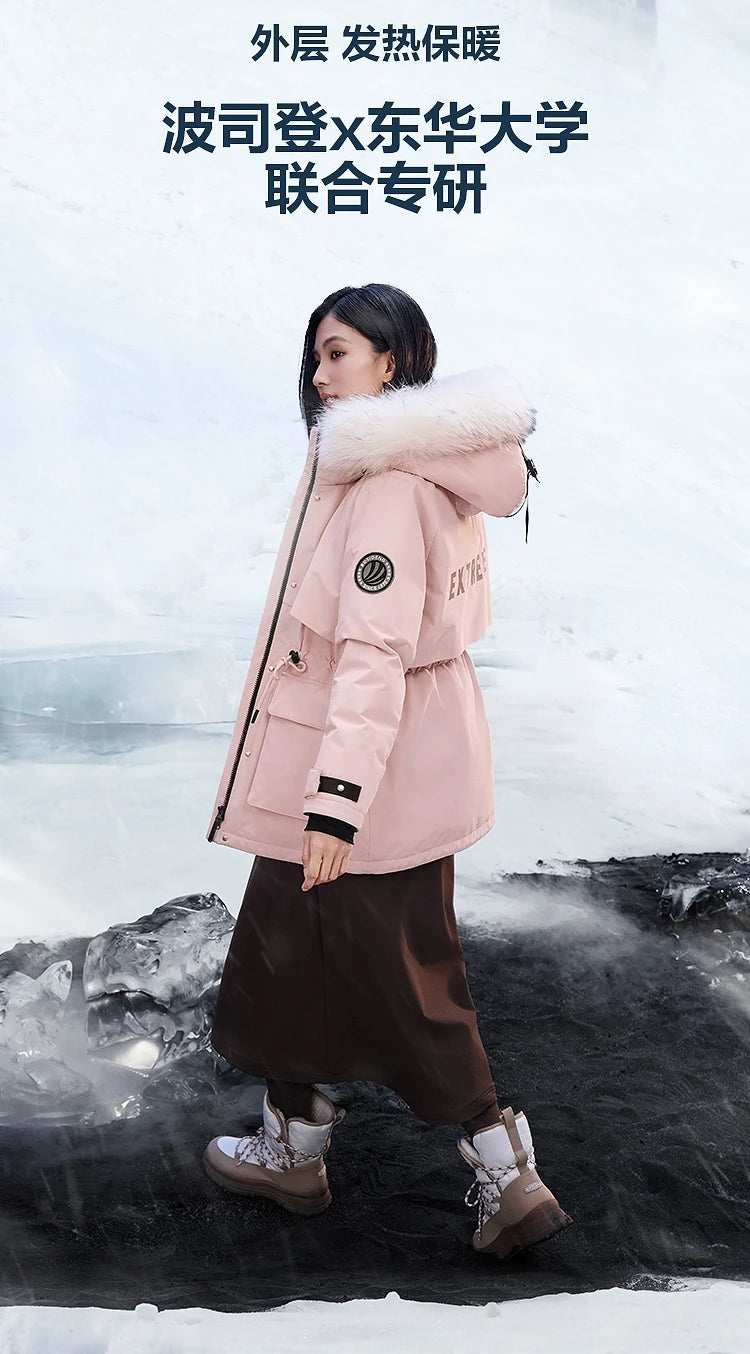 Bosideng Women 6th Generation Extreme Cold Goose Down Parka -20℃ Cold Resistance Winter Puffer Coat with Detachable Raccoon Fur