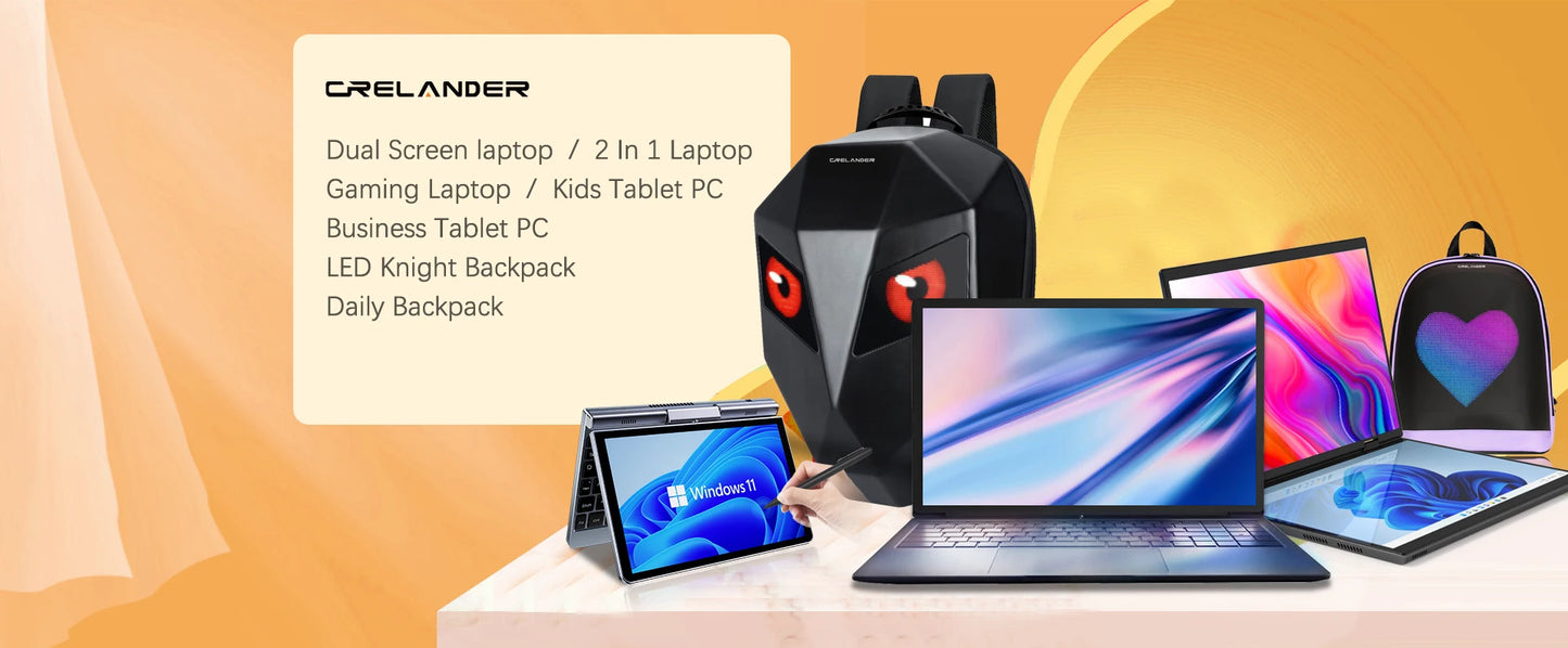 CRELANDER Mini Yoga Laptop 10.95"Touch Screen DDR4 16GB M2 SSD Backlit Keyboard 360° Flipable Windows 11 Laptops PC Tablet