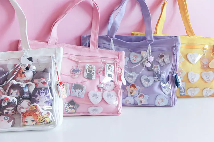 Fashion New Canvas Ita Bag Large Capacity Cartoon Tote Bags for Women Transparent Shoulder Bags Teenage Girls Japanese