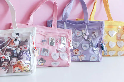 Fashion New Canvas Ita Bag Large Capacity Cartoon Tote Bags for Women Transparent Shoulder Bags Teenage Girls Japanese
