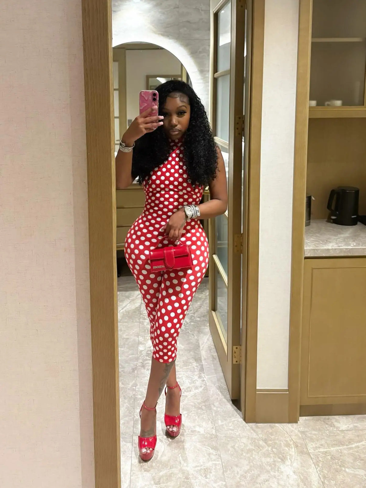 European and American New Style Women's Clothing Spring and Summer Polka Dot Print Elastic Halter Neck Backless Slim Fit Jumpsuit Women's Jumpsuit