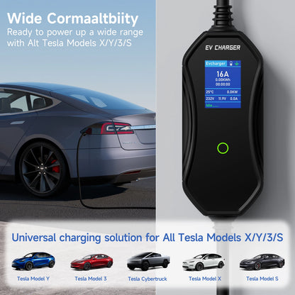 3.6kW Portable TS‑NACS EV Charger for Tesla 2.8" LCD Display Delay & Schedule Timing Electric Vehicle Charging Plug Station
