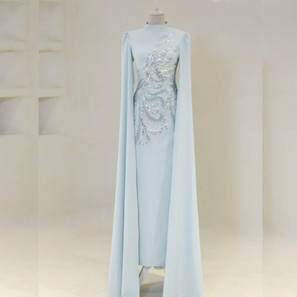 Customized Modern Style Jersey Sequined Straight High Collar Midi Dresses Bespoke Occasion Exquisite
