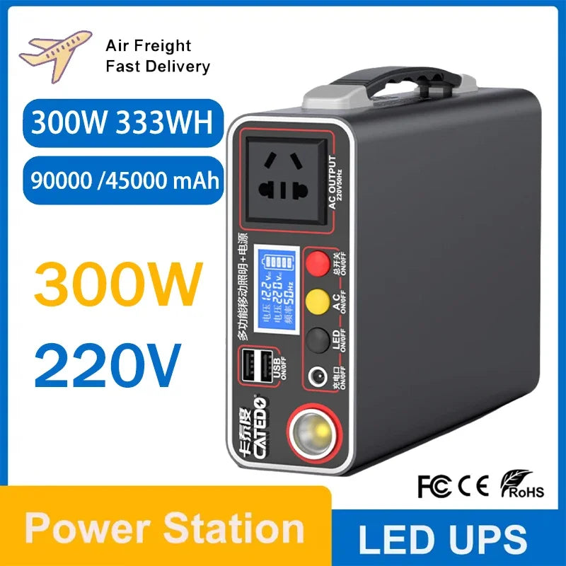 300W 220V 90000mAh Portable Power Station  Solar Generator Outdoor Camping Emergency Mobile Power Bank LiFePO4 Backup Battery
