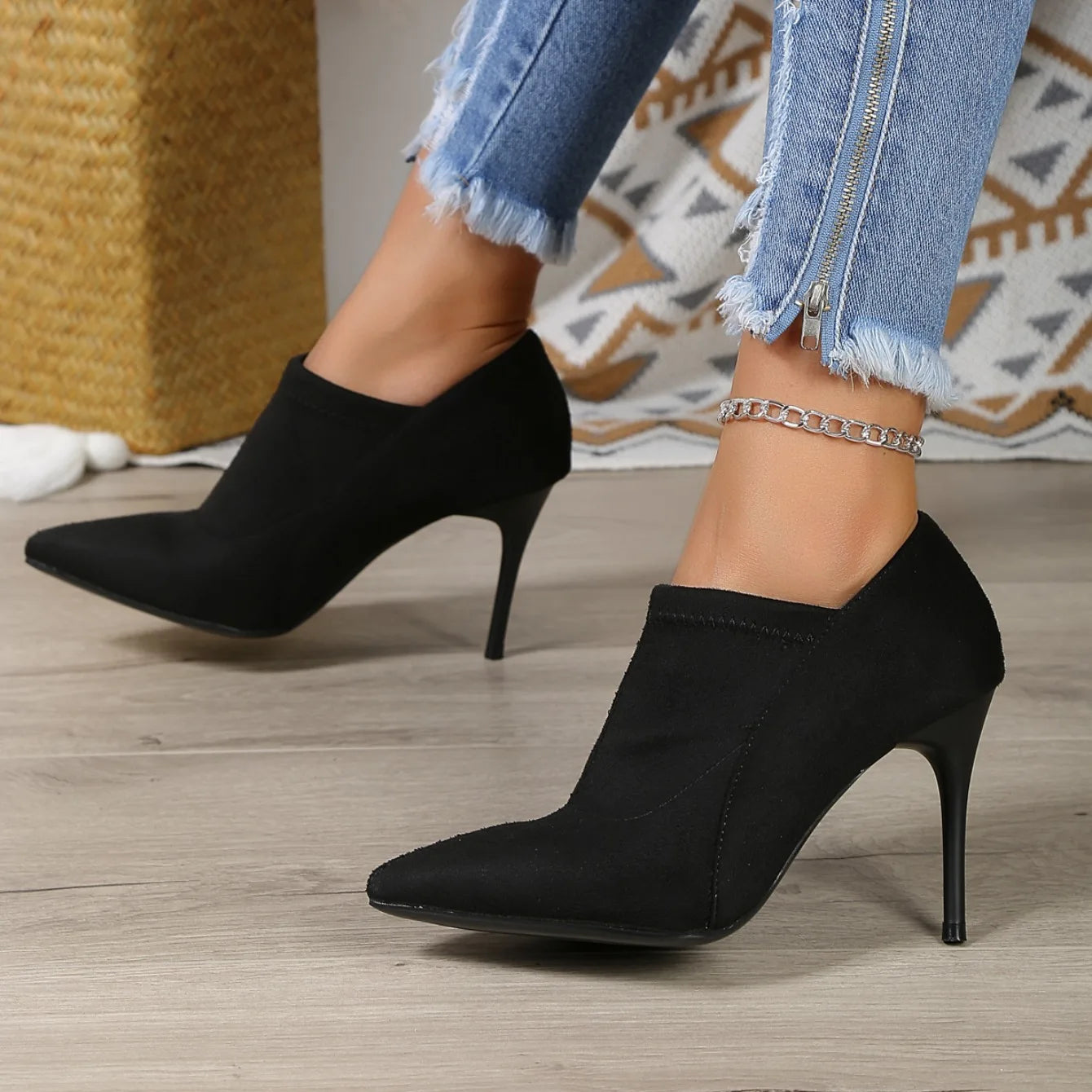Spring and Autumn Women Designer Comfortable High Heels Snow Boots Women Elegant Baotou Pointed Toe Ankle Boots Shoes for Women