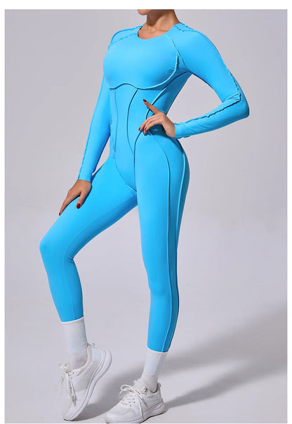Women's Sports Jumpsuit Kit Yoga Fitness Bodysuit Hip-lifting Open Back Tight High Elasticity Outdoors Gym Workout Sexy Clothes