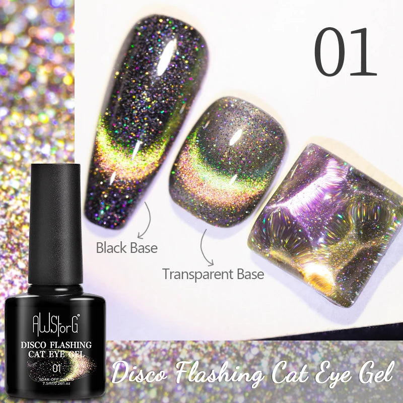 AWStorG 7.5ml Light Color Cat Eye Gel Nail Polish Pink Semi Permanent Glitter Magnetic Gel Soak Off UV LED Varnish Nail Art