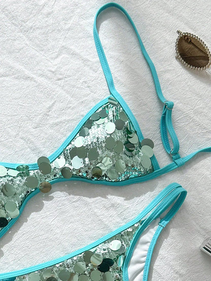 XS - L Glitter Sparkling Squins Halter Bikini Women Swimsuit Female Swimwear Two-pieces Bikini Set High Cut Bathing Suit Swim
