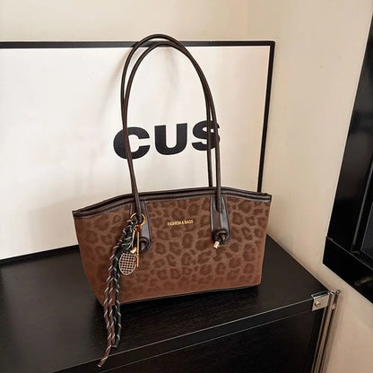 Luxury Design Leopard Print Underarm Shoulder Bags Large Capacity Retro Tote Bag PU Leather Women's Handbags Travel