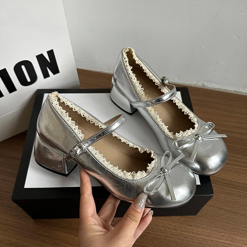 Silver French Ballet Shallow-mouthed High Heels for Women, New Summer Height-increasing Single Shoes with Skirts in 2025