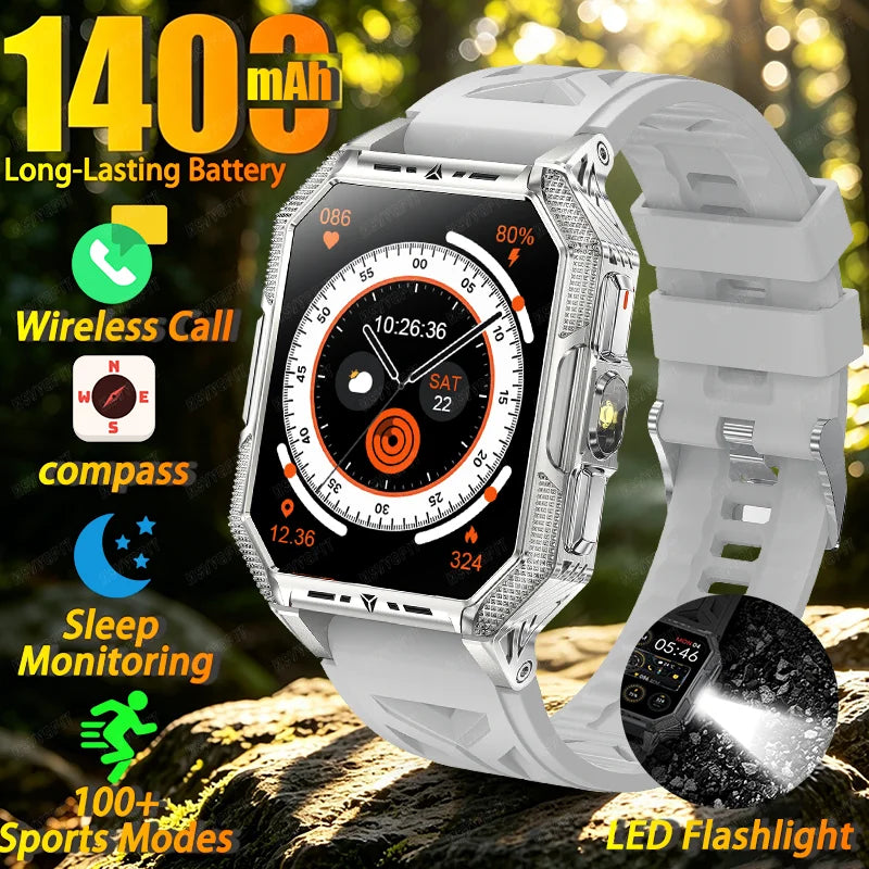 2026 newhigh-endoutdoorhikingadventuresmartwatch,1400mAh large battery,wirelesscommunication,voiceassistant,heartrate monitoring