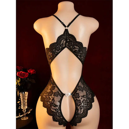 Lace Crotchless Sexy Pajamas Hot Deep V Floral Bra Erotic Backless Bodysuit Women Erotic Clothing One-piece Night Body Sleepwear