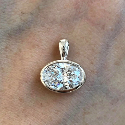 BXINY 2-4carat East West Oval Cut Moissanite Collar Choker Necklace S925 Silver Bezel Set Solitaire Diamond Pendant Gift Jewelry
