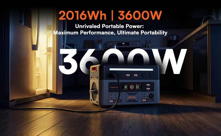 OSCAL 3600W Portable Power Station PowerMax 3600 PE Portable Solar Generator 2016Wh LiFePO4 Power Station 1.5H Fast Charging for Home RV Emergency With 100W Solar Panel
