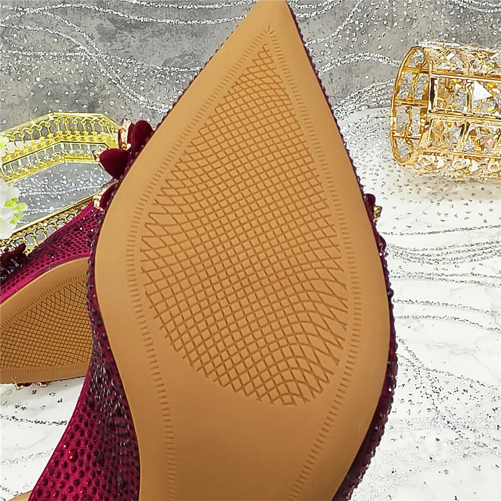 New Fashion Pointed Toe Shoes Heels Elegant Italian Woman Wedding for Party Shoes Women Party Pumps Decorated with Rhinestone