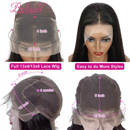 Water Wave 13x6 HD Lace Frontal Wig 250 Density Curly HD Lace Wig 13x6 Human Hair Pre Plucked Wet and Wavy Wigs Beliself