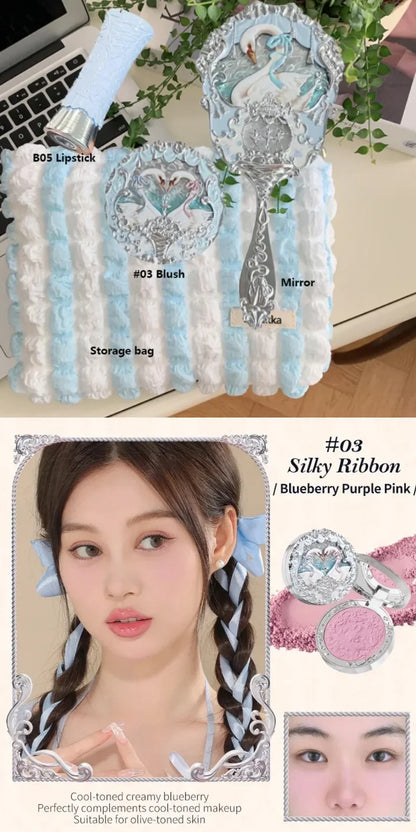 Makeup Flower Knows Set Swan Ballet Series Six Color Eyeshadow Palette Embossed Blusher Shine Lipstick Kit With Bag All In