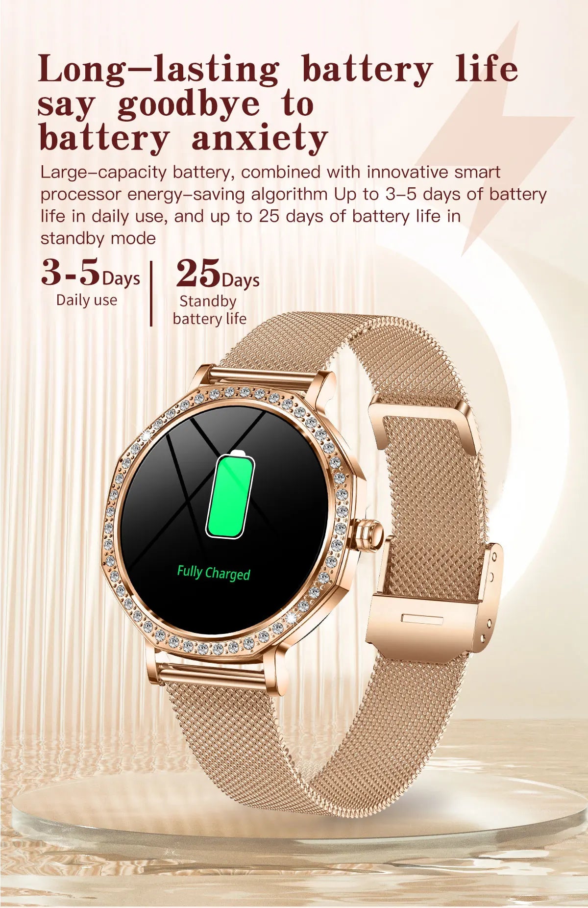 2026 New Ladies' Fashion Smartwatch Diamond Frame HD AMOLED Screen Bluetooth Call Health Monitoring Waterproof Smart Watch Gift