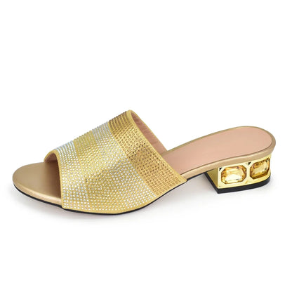 Latest Shoes Women Luxury Rhinestone Crystal Pumps 2024 New Fashion Slippers Sandals Party Low Heels Elegant Italian Women Shoes