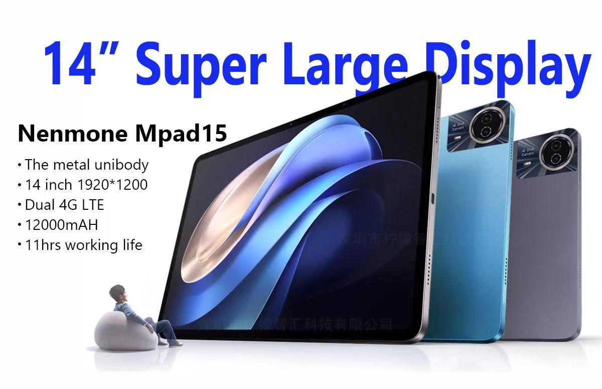 Nenmone Mpad15 14 inch Tablet 2 In 1 Tablet Laptop 14" Octa Core 16GB RAM 512GB ROM Android15 Tablet With Keyboard 2.4G/5G WiFi