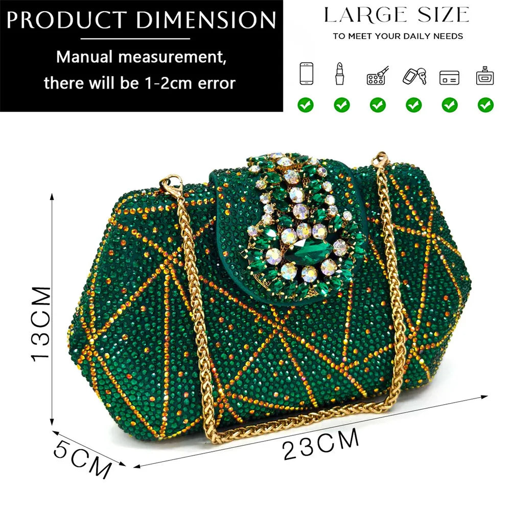 Women's Evening Clutch Bag Party Purse Luxury Wedding Clutch For Bridal Exquisite Crystal Ladies Handbag Apricot Green Wallet