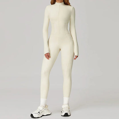 Winter Warm Fleece Sports Jumpsuits Fitness Suits Women's Sportswear Zipper Long Sleeves Tops One-Piece Dance Bodysuit Female